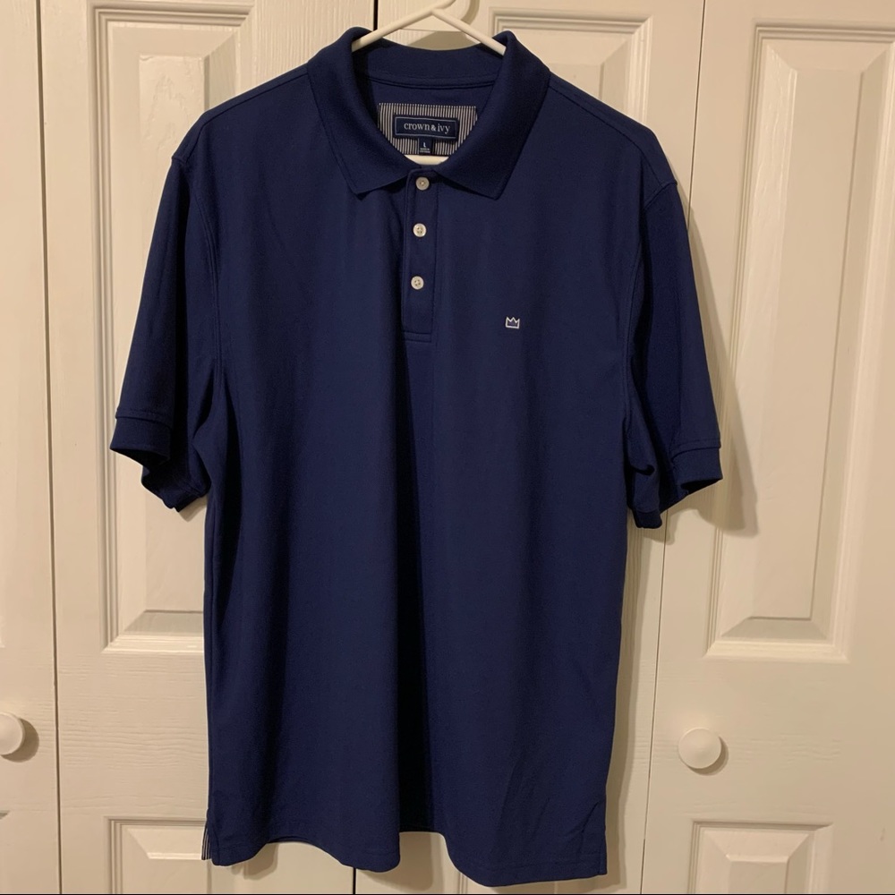 crown & ivy Large Navy Short Sleeve Polo